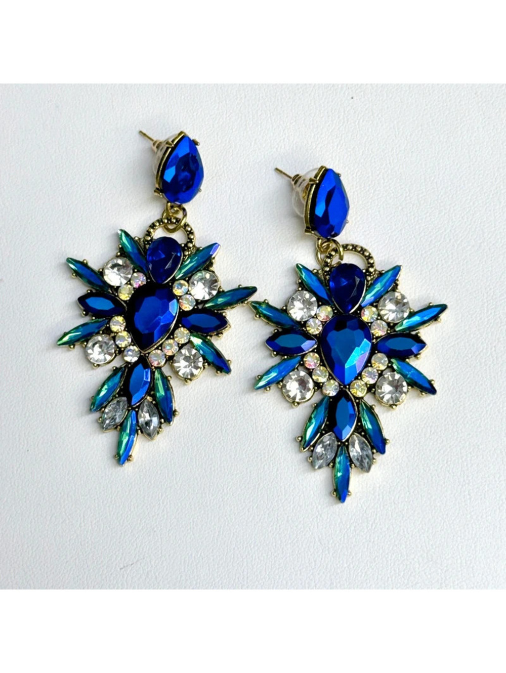 Blue AB Rhinestone Crystal Chandelier Earrings Drop Dangle Pageant Prom Formal